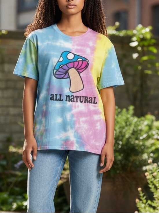 Junk Food Clothing Tops - All Natural Tie-Dye Kids Tee with Mushroom Graphic - Multicolor